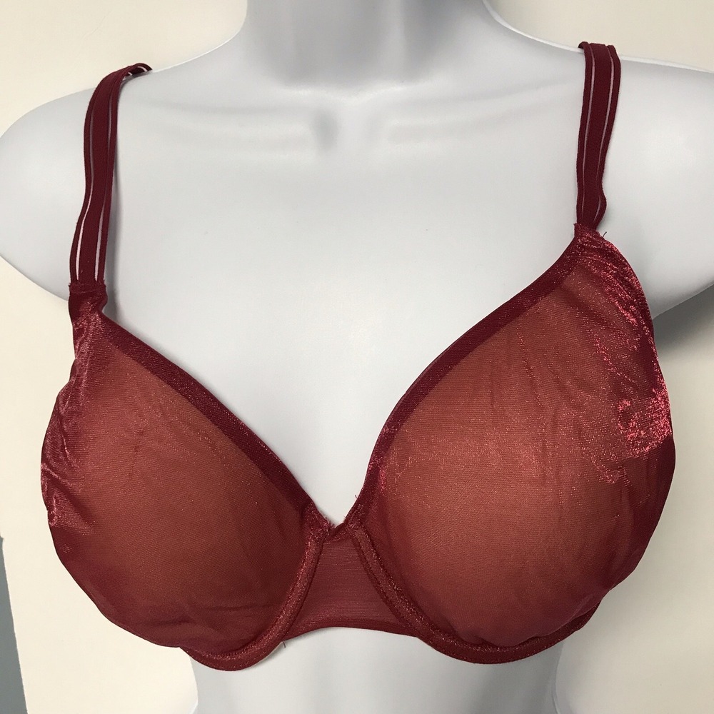 victoria secret bra 32DD Lined under wire glimmer dark‎ red